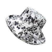 Bucket Hats – 12 PCS Cotton Canvas w/ Flower Print - Black - HT-6580BK